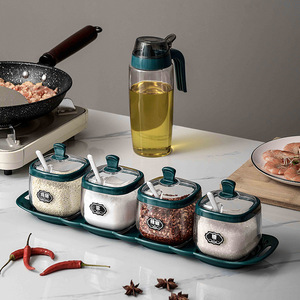 Luxe nordique <span class=keywords><strong>3</strong></span>/4 pièces ensembles cuisine maison sel sucre poivre assaisonnement boîte ensemble en plastique pot à épices Pot avec cuillères et plateau - Product Image 1