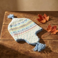 Gorro de Invierno para Bebé Hecho a Mano, 100% Algodón, Colorido, Jacquard, con Orejeras, Borlas Dobles y Forro de Felpa Estampado