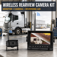 Sistem Kamera Mundur Nirkabel 7 Inci 1080P dengan Empat Kamera untuk Truk Berat, Bus, Trailer, RV, Monitor Bantuan Parkir
