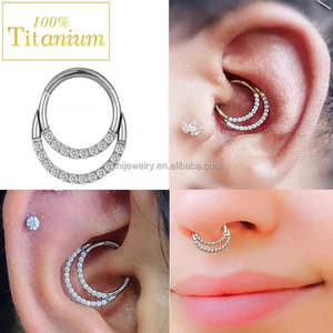 Toptan G23 titanyum açacağı CZ yarım <span class=keywords><strong>Hoop</strong></span> ve menteşeli Segment <span class=keywords><strong>Hoop</strong></span> burun yüzük Septum ve kıkırdak tıkırtı vücut Piercing takı - Product Image 3