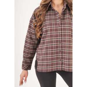 Camisa de Mujer a Cuadros con Botones, Estilo Leñador, Color Café - Product Image 2