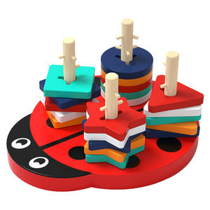 Sussidi didattici in età prescolare abbinati a forma di <span class=keywords><strong>scarabeo</strong></span> cartone animato animale forma geometrica set pilastro legno giocattoli educativi precoci per bambini - Product Image 5