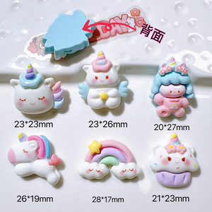 Breloques 3D en résine à dos plat, motifs Poney Arc-en-ciel <span class=keywords><strong>Ange</strong></span> Kawaii de dessin animé, pour accessoires capillaires DIY et décorations pour coques de téléphone, vente en gros - Product Image 2