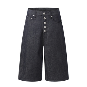 Shorts en jean taille haute pour hommes, style streetwear, de haute qualité, avec boutons, coupe ample et jambe large, de luxe - Product Image 2