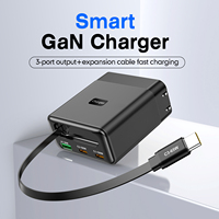 Chargeur mural portable pour téléphone portable 100W GaN ignifuge avec câble rétractable, charge rapide PD Type-C QC3.0 QC4.0 haute vitesse pour ordinateur portable