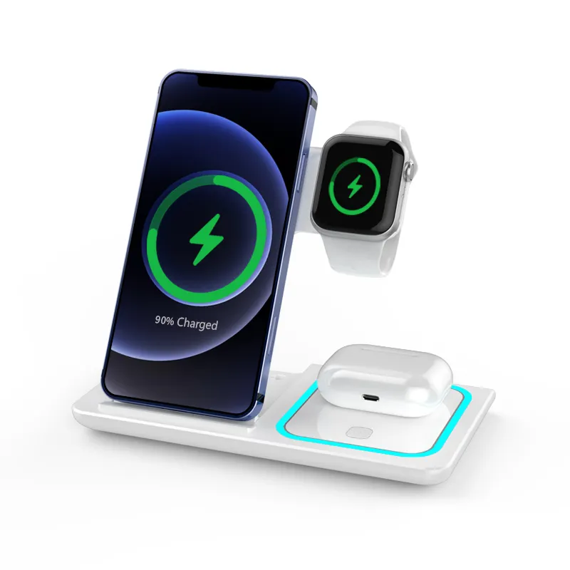 Vente chaude 15W charge rapide Qi 3 en 1 chargeur sans fil pour Iphone iWatch Airpods