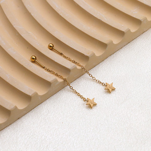 Star Drop Earrings Gold Plated Tin Alloy Geometric Dangle For Women - Product Image 2