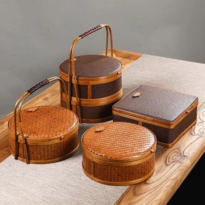 Fine <b>bamboo</b> woven double-layer <b>basket</b>, <b>bamboo</b> storage <b>basket</b>, lacquerware multi-layer food box, pastry mooncake gift box, tea - Product Image 1
