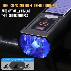 Luz Delantera para Bicicleta con Bocina, Tipo Solar, Recargable por USB-C, Sensor Inteligente, Lámpara Delantera para Bicicleta de Montaña y Carretera, Accesorios con Timbre - Product Image 5