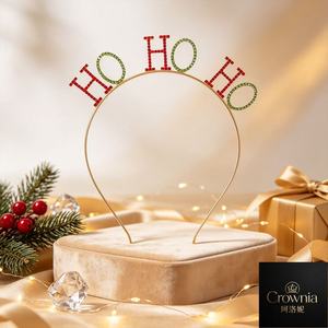 Diadema Navideña Crownia para Mujer, con Letras <span class=keywords><strong>HOHOHO</strong></span> en Rojo y Verde, Adornos de Diamantes de Imitación, Material de Aleación, Adorable para las Fiestas - Product Image 1