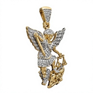 Gold Plated <b>Angel</b> Demon Pendant Necklace Micro Pave Zircon Hip Hop Brass <b>Charm</b> Unisex Gift Jewelry - Product Image 5