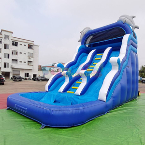 Château gonflable aquatique pour enfants à deux voies avec toboggan aquatique gonflable en forme de dauphin et piscine - Product Image 2