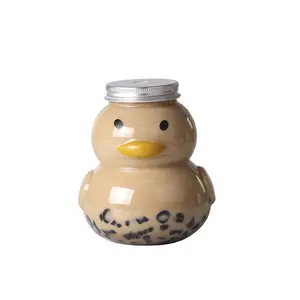 可爱空鸭形塑料瓶泡泡波霸茶杯果汁包装容器