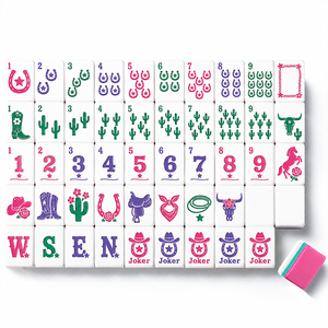 Jeu de Mahjong Western Cowgirl Américain 160 pièces, tuiles en acrylique premium à 4 couches, dos rose peint à la main, portable, fabricant OEM - Product Image 3