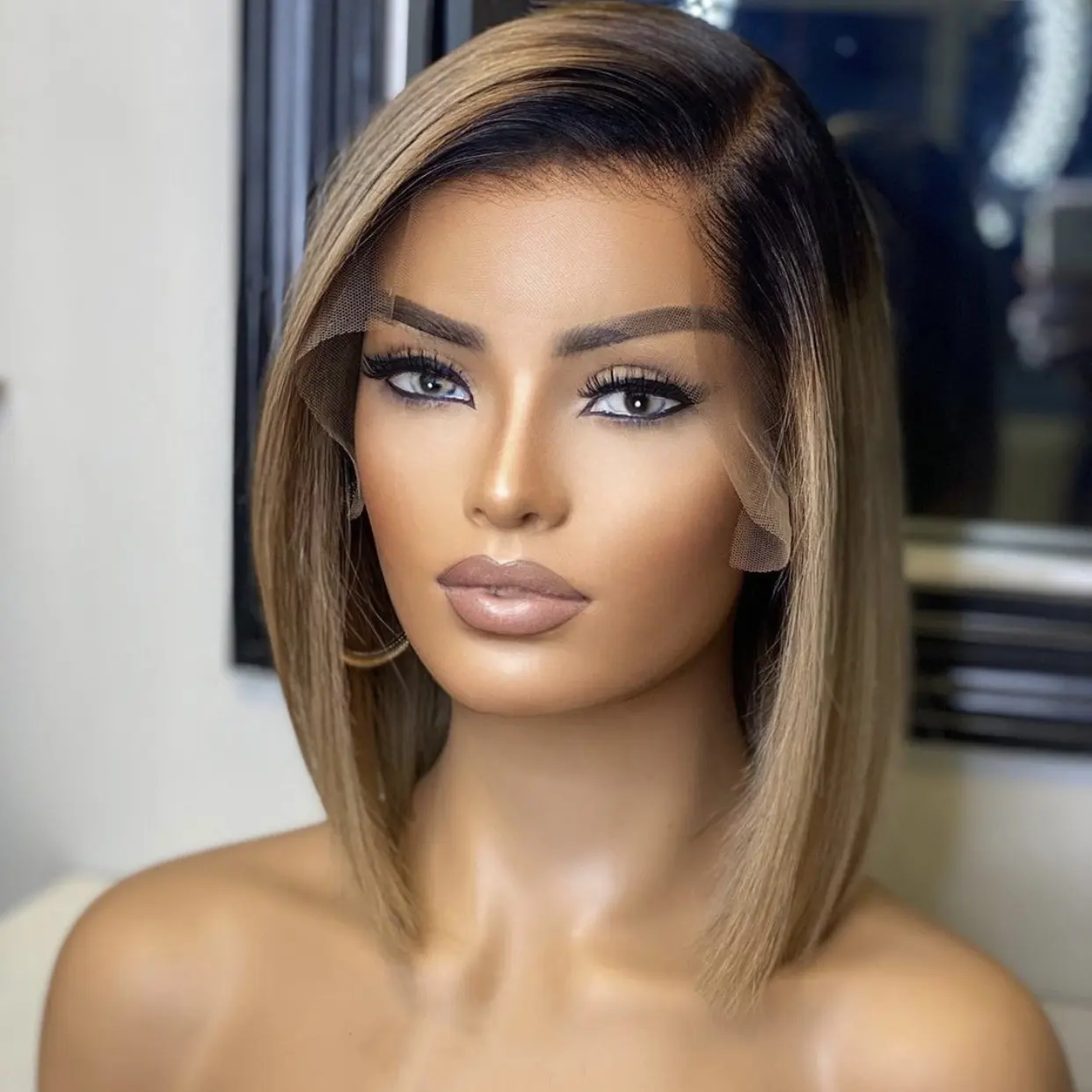 Unprocessed 2Tone Color Wigs For Black Women Pixie Cut Lace Front Short Bob Wig Human Hair Wigs With Preplucked For Black Women