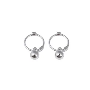 925 argento pianura cerchio lucido perlina ciondola cerchio Huggies orecchini minimalista carino palla ciondola orecchini di goccia per le donne