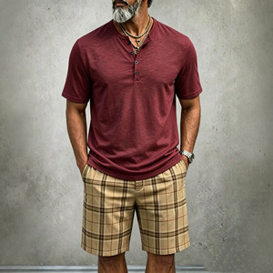 Conjunto de Camisa Polo con Cuello Tipo Waffle y Pantalones Cortos para <span class=keywords><strong>Hombre</strong></span>, Estilo Europeo, Verano, Casual, Deportivo, Dos Piezas - Product Image 4