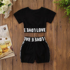 Wholesale Clothing Summer Short Sleeve Crop Top Shirts With Shorts Children 2PCS Kids Girl Clothes Set Outfits - Product Image 1