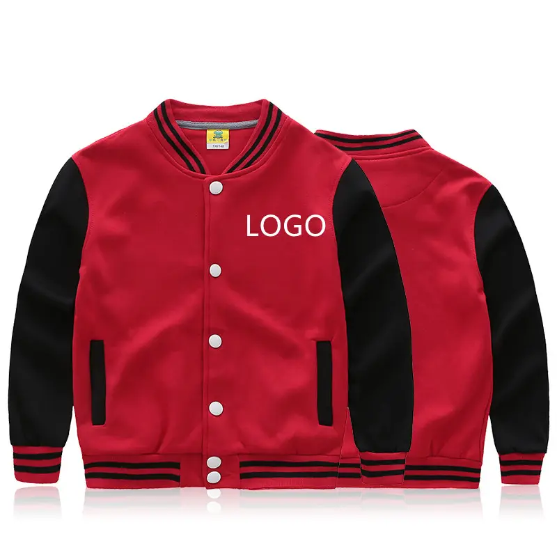 Jaqueta bomber vermelha para crianças, casacos esportivos de beisebol para meninos