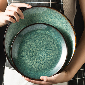 Ensemble de <span class=keywords><strong>vaisselle</strong></span> en céramique motif paon émaillé vert, 20 pièces, <span class=keywords><strong>service</strong></span> <span class=keywords><strong>complet</strong></span>, assiette à dîner, assiette à salade, bols, kit de tasses fait main - Product Image 4