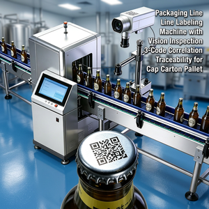 Ligne d'emballage de bière : Machine d'étiquetage automatique + Inspection visuelle + Traceabilité (Correlation 3 codes bouchon de bouteille/carton/palette) - Product Image 1