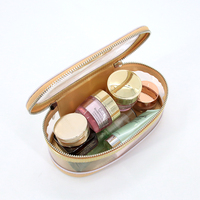 Sac de toilette transparent en PVC portable avec logo personnalisé, sac de voyage, organiseur de maquillage transparent, pochette cosmétique avec bordure en PU pour femmes