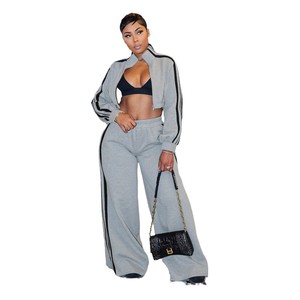 Tuta da <span class=keywords><strong>Donna</strong></span> con Striscia Laterale, Set 2 Pezzi, Top Corto con Zip e Cappuccio Sexy e Pantaloni Jogger, Completo Invernale Caldo - Product Image 5
