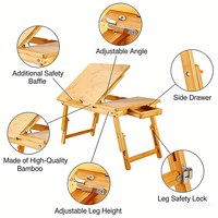 Bureau pour ordinateur portable en bambou moderne, réglable, pratique et confortable, avec tiroir, support pliable, plateau inclinable, pour lit, maison, bureau