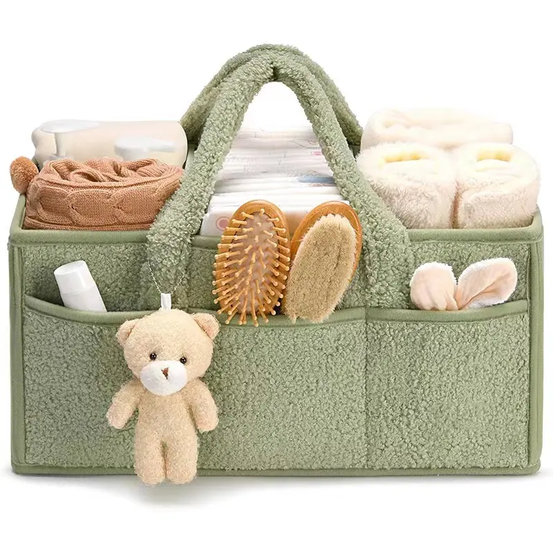 Mummy Nappy Tote Bags Large Capacity Caddy Organizer Basket Plush Felt Baby Diaper Storage Bag
