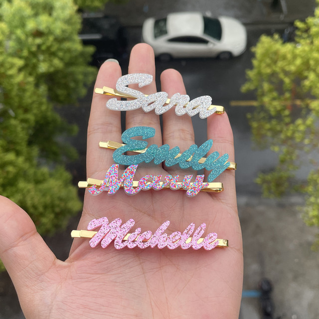 Qiuhan OEM Colorful Cute Personality Letters Gift Acrylic Custom Name Hairpin for Women Girl
