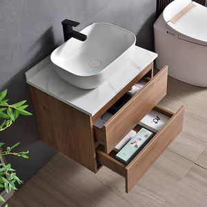 <span class=keywords><strong>Mobile</strong></span> Bagno Moderno Sospeso con Lavabo Singolo, Mobiletto in Compensato Massiccio - Product Image 4