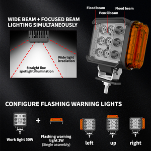 Lampes de travail auxiliaires LED 12V étanches pour tracteurs et camions, projecteur latéral de sécurité pour engins lourds et excavatrices - Product Image 2