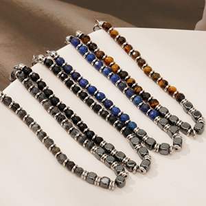 Gelang manik-manik batu akik pria, rantai tangan populer pinggiran silang mata harimau alami perhiasan modis berkualitas tinggi - Product Image 3