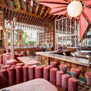 Tùy chỉnh hiện đại thắp sáng bằng gỗ Nhà đá cẩm thạch màu hồng uống rượu quầy bar Thiết kế bảng nhà hàng cửa hàng quầy bar - Product Image 6