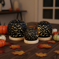 Décoration d'intérieur, ensemble de 3 boules lumineuses en verre pour Halloween avec guirlande lumineuse féérique, pot à bougie en verre