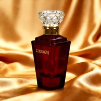 Flacon de parfum de luxe en verre rouge 50 ml avec bouchon transparent, contenant vide pour emballage de parfum haut de gamme avec boîte