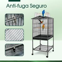 Cage à oiseaux moderne à toit ouvert avec support à roulettes, étagère de rangement à 2 niveaux en fil de fer robuste et roues à 360 degrés pour perroquets à longue tenue