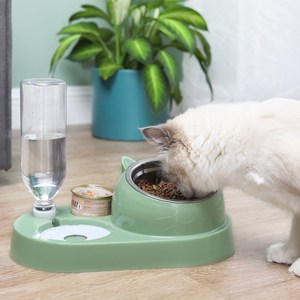 Stainless Steel 2 in 1 Combinations <b>Cat</b> Bowl Pet Double Bowl Pet <b>Feeder</b> Automatic <b>Cat</b> Drinking Fountain - Product Image 3