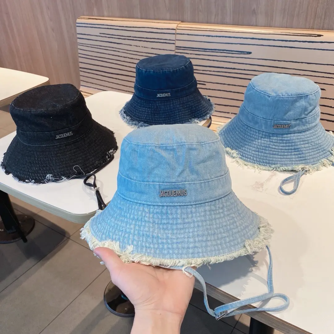 Cappello a secchiello in denim di moda con stringhe di colore blu con logo del marchio cappelli da spiaggia abbigliamento da shopping per festa necessari cappelli di protezione uv