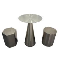 Ensemble table et chaises coniques modernes en acier inoxydable, luxe léger, métal brossé, durable, imperméable, petites tables pour salons de thé