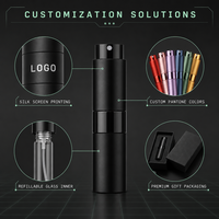 Atomiseur de parfum portable en aluminium rechargeable de 8 ml et 10 ml, flacon pulvérisateur sans bouchon, flacons de parfum avec flacon intérieur en verre