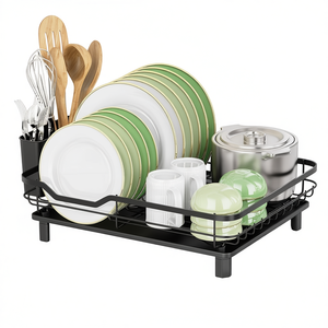 Égouttoir à vaisselle en acier inoxydable 16,2 x 12,6 pouces, anti-rouille, pour comptoir de cuisine, noir, à un seul niveau, style moderne - Product Image 1