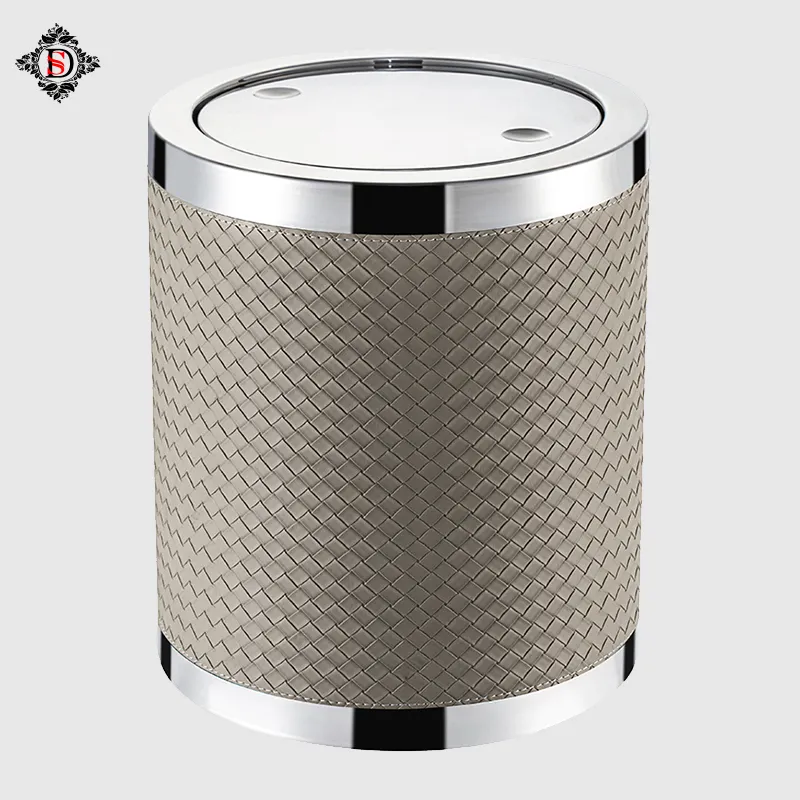 Hotel caixas de metal personalizado atacado dupla camada de ouro 304 aço inoxidável lixo pode luxo banheiro quarto Rolling Cover Type bin