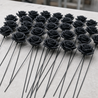 Rose noire artificielle faite à la main en gros, tige unique sans feuilles, 25 cm de tige nue, 30 cm au total, tête de 7,5 cm, en soie, pour Halloween et mariage