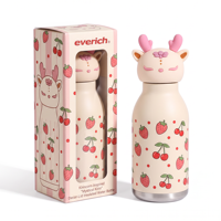 Bouteille d'eau en acier inoxydable 316/304 de 450 ml avec tête d'animal, gobelet pour enfants avec paille et brosse de nettoyage, cadeau de Noël mignon