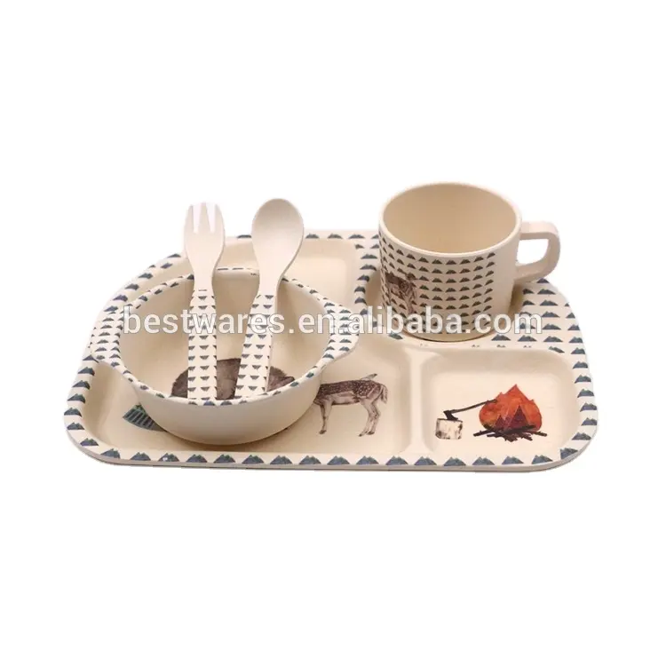 Lovely animal design bamboo fiber kid dinnerware set