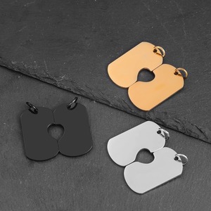 1 Paire de Bijoux en Acier Inoxydable, Pendentif Cœur Puzzle Rectangulaire, Plaque d'Identification Vierge pour Couples, Femmes, Hommes, Cadeau - Product Image 5