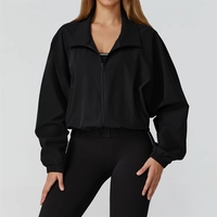 Vêtement de sport léger et écologique en Spandex/Nylon sans couture à séchage rapide, col montant, coupe-vent, extensible dans quatre directions, avec fermeture éclair sur le devant pour femme