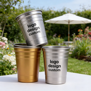 Gobelets personnalisés avec logo, 16 oz, écologiques, jetables, en acier inoxydable rouge, 14 oz, 500 ml, style écologique pour boissons et thé - Product Image 1