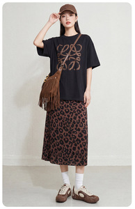 Jupe plissée décontractée Miyake PY 2026, imprimé léopard, taille haute, drapée, droite, respirante, en mousseline, longueur genou, style occidental - Product Image 5